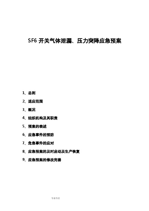 SF6开关气体泄漏、压力突降应急处置预案