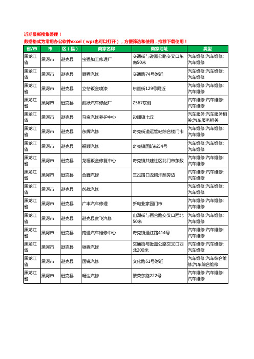 2020新版黑龙江省黑河市逊克县汽车维修工商企业公司商家名录名单黄页联系方式电话大全16家