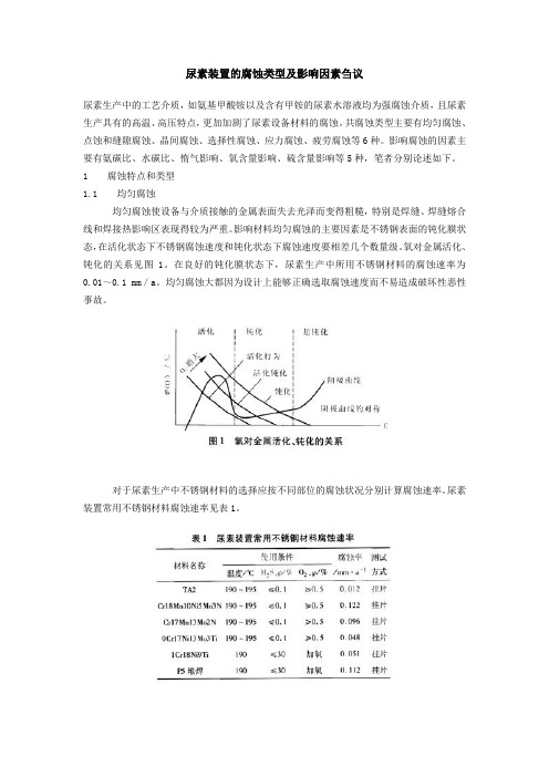 尿素装置的腐蚀类型及影响因素刍议