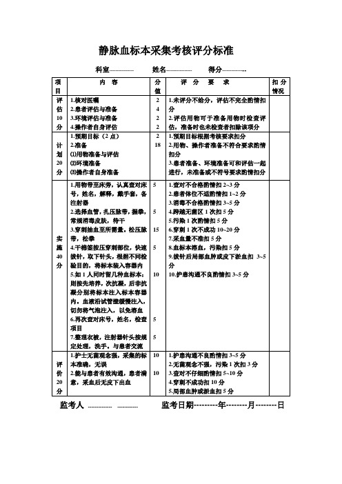 静脉采血考核评分标准