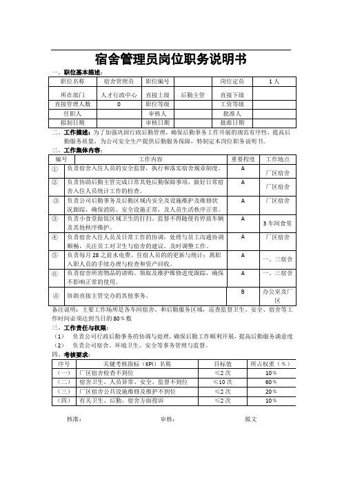 宿舍管理员岗位职务说明书(我做)