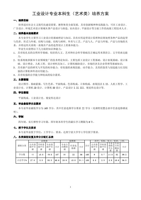 工业设计专业本科生(艺术类)培养方案要点