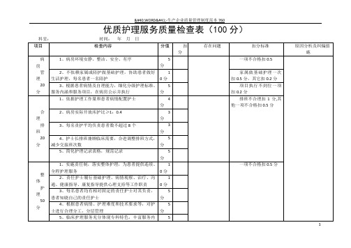 优质护理服务质量检查表