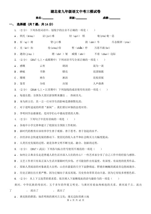 湖北省九年级语文中考三模试卷