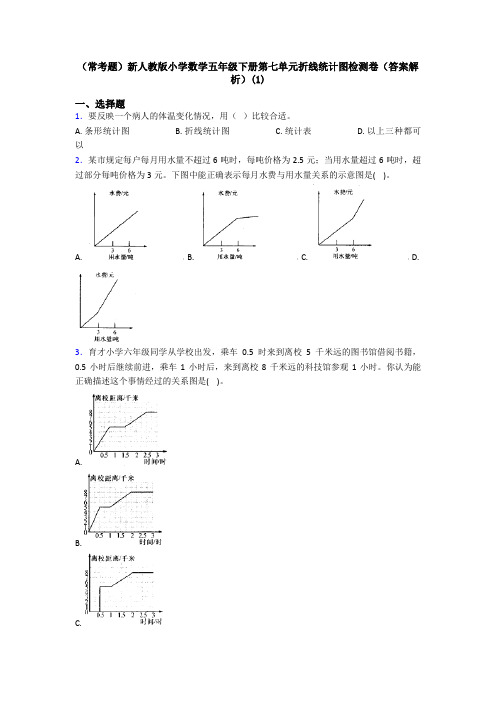 (常考题)新人教版小学数学五年级下册第七单元折线统计图检测卷(答案解析)(1)