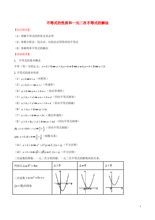 高中数学 第三章 不等式的性质和一元二次不等式的解法知识梳理素材 北师大版必修5