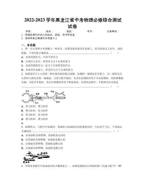 2022-2023学年黑龙江省中考物理必修综合测试试卷附解析