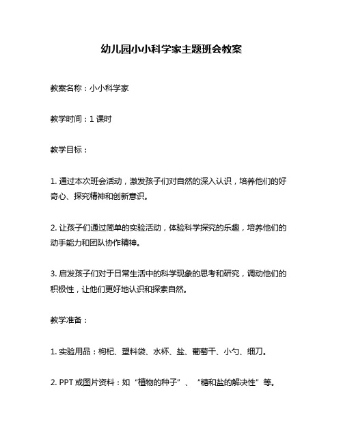 幼儿园小小科学家主题班会教案