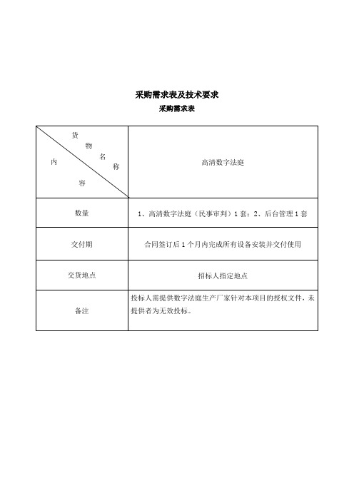 采购需求表及技术要求