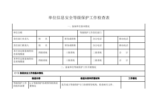 信息安全等级保护工作检查表