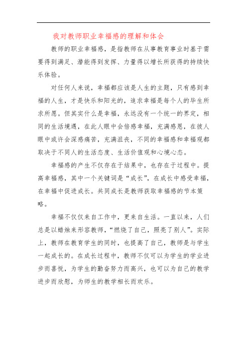 我对教师职业幸福感的理解和体会