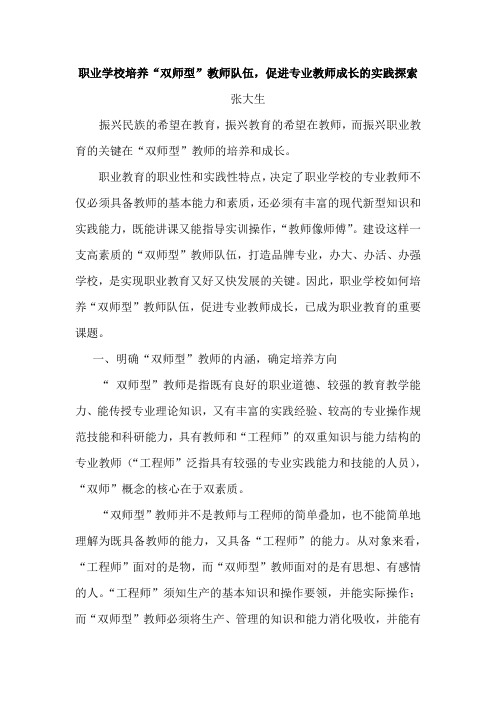 职业学校培养“双师型”教师队伍,促进专业教师成长的实践探索