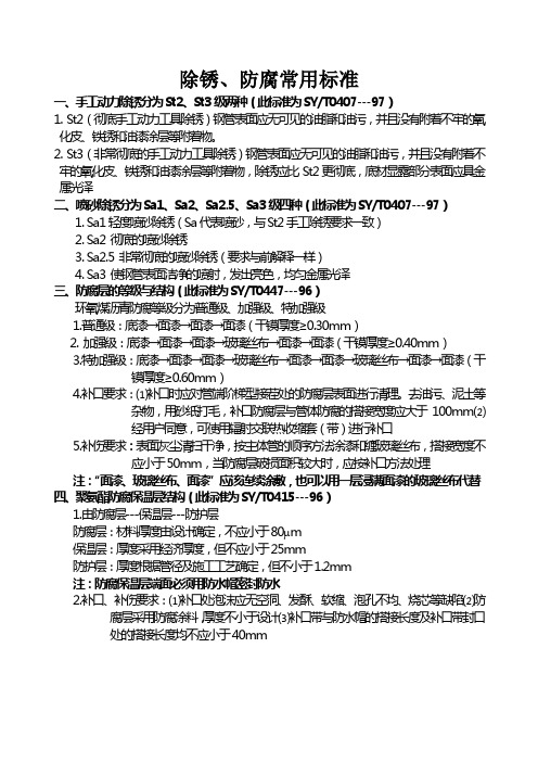 除锈、防腐标准