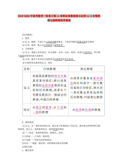 2019-2020年高考数学一轮复习第11章算法复数推理与证明11.3合情推理与演绎推理学案理