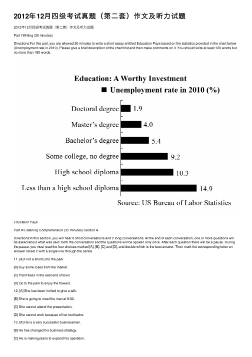 2012年12月四级考试真题（第二套）作文及听力试题