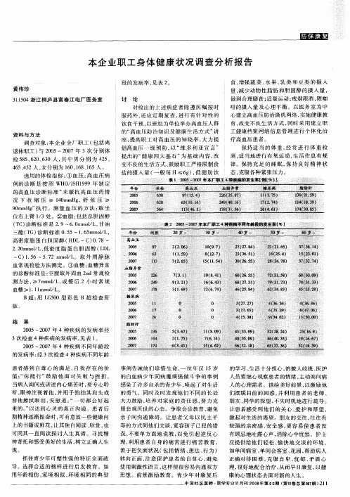 本企业职工身体健康状况调查分析报告