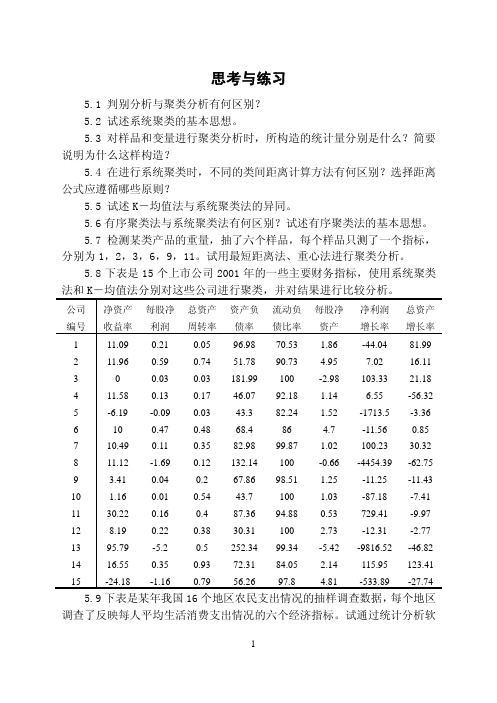 厦门大学《应用多元统计分析》习题第05章  聚类分析