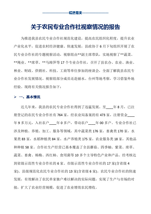 关于农民专业合作社视察情况的报告_word版本