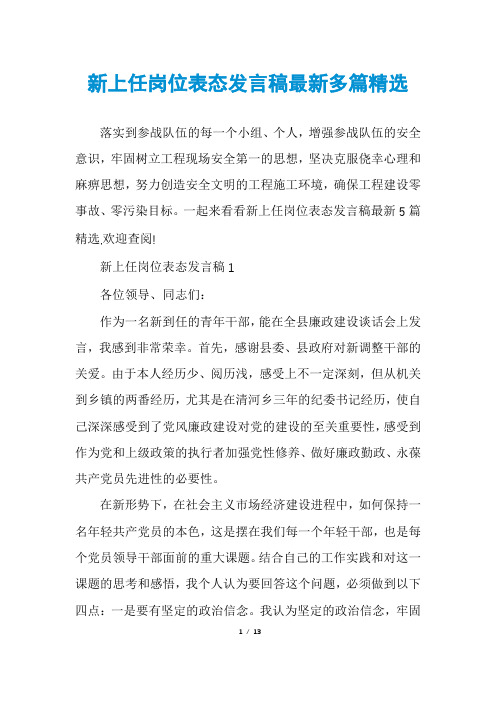 新上任岗位表态发言稿最新多篇精选