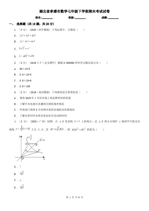 湖北省孝感市数学七年级下学期期末考试试卷