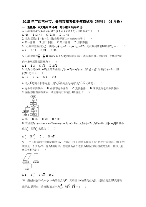 数学_2015年广西玉林市、贵港市高考数学模拟试卷(理科)(4月份)(含答案)