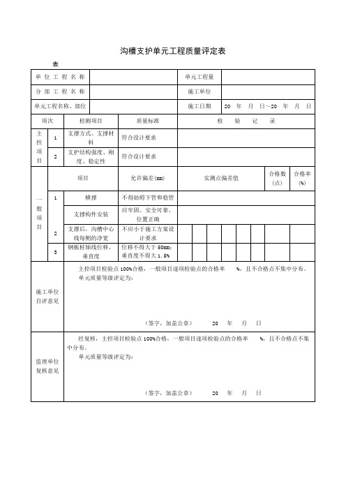 沟槽支护单元工程质量评定表