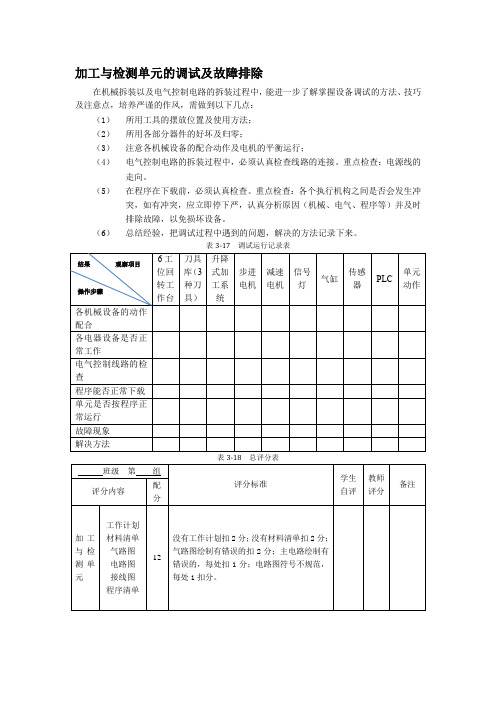 加工与检测单元的调试及故障排除