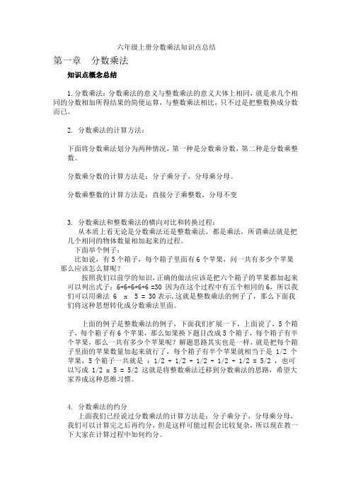 六年级数学分数乘法知识点总结