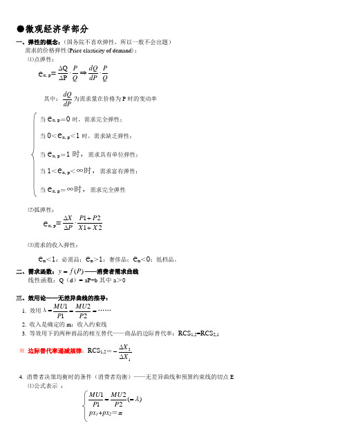 微观经济学公式汇总