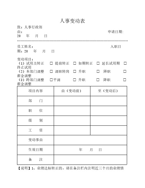 附表二：人事变动表