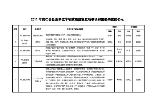 2011年安仁直单位专项效能监察立项事项和重要岗位的公