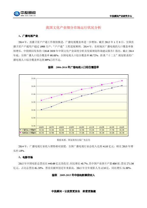 我国文化产业细分市场运行状况分析