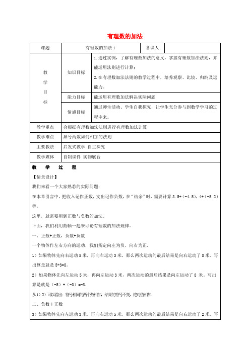 六年级数学下册7.3有理数的加减法有理数的加法教案1新人教版五四制