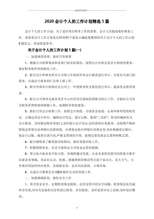 2020会计个人的工作计划精选5篇合集