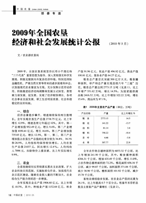 2009年全国农垦经济和社会发展统计公报