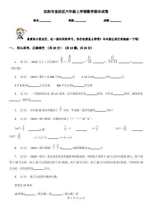 沈阳市皇姑区六年级上学期数学期末试卷