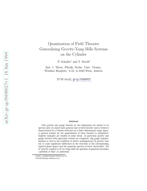 Quantization of Field Theories Generalizing Gravity-Yang-Mills Systems on the Cylinder