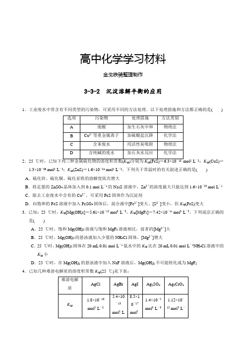 鲁科版高中化学选修四3-3-2沉淀溶解平衡的应用(课时练)(学生版)