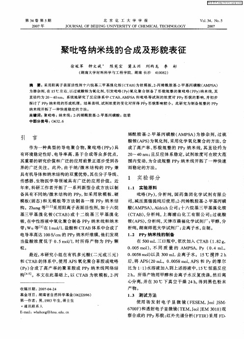 聚吡咯纳米线的合成及形貌表征