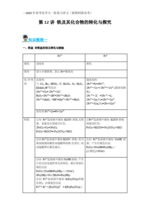 第12讲 铁及其化合物的转化与探究—2025年高考化学大一轮复习讲义(新教材新高考)解析版