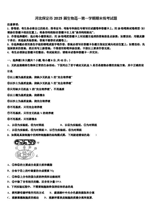 河北保定市2025届生物高一第一学期期末统考试题含解析