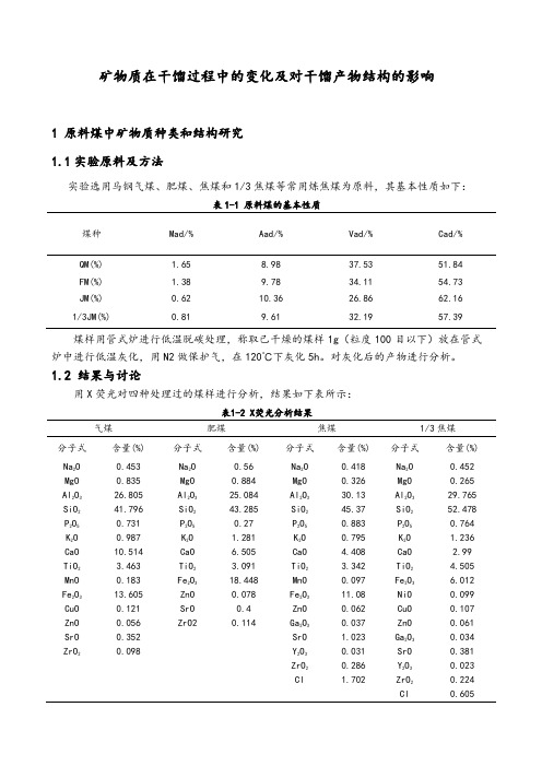 矿物质在干馏过程中的变化及对干馏产物结构的影(修改)