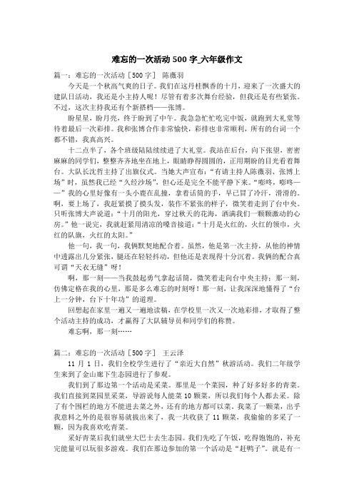 难忘的一次活动500字_六年级作文