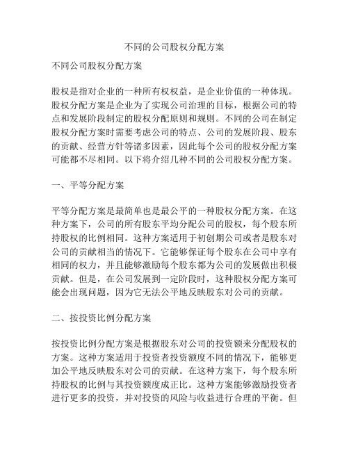 不同的公司股权分配方案