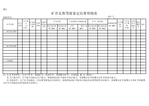 矿井瓦斯等级鉴定结果明细表