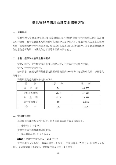 信息管理与信息系统专业培养方案