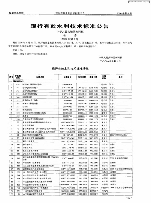 现行有效水利技术标准公告