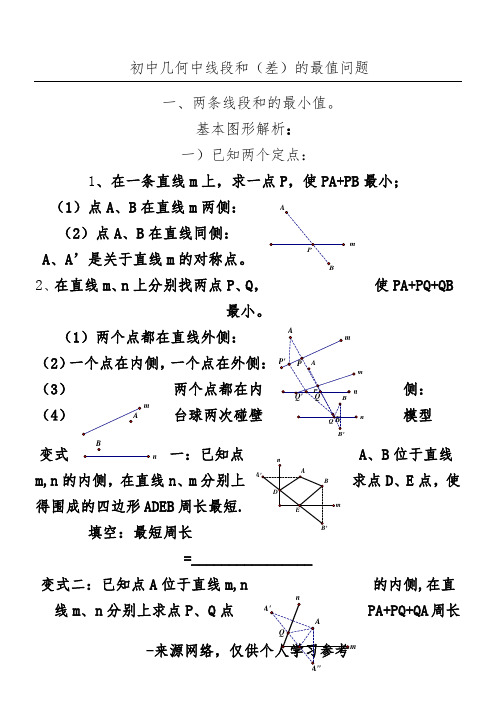 初中几何中线段和(差)的最值问题