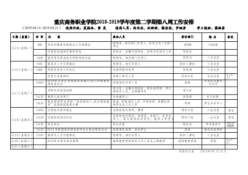 重庆商务职业学院2018-2019学年度第二学期第八周工作安排