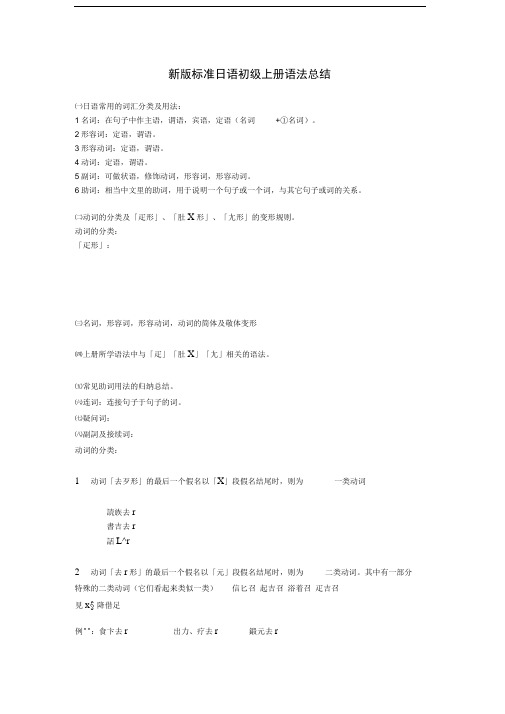 完整版新版标准日本语初级上册语法总结